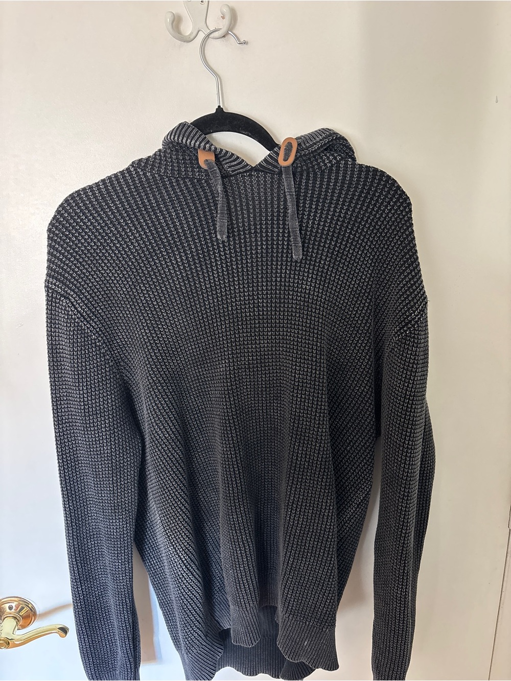 Men's Hooded Waffle-Knit Pullover Sweater - Charcoal